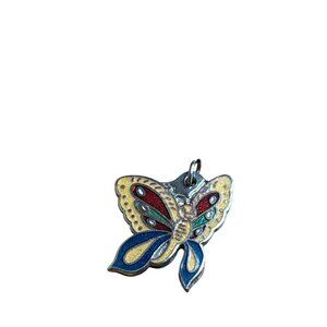 Vintage Cloisonne Enamel Colorful Butterfly Charm 0.5 inch